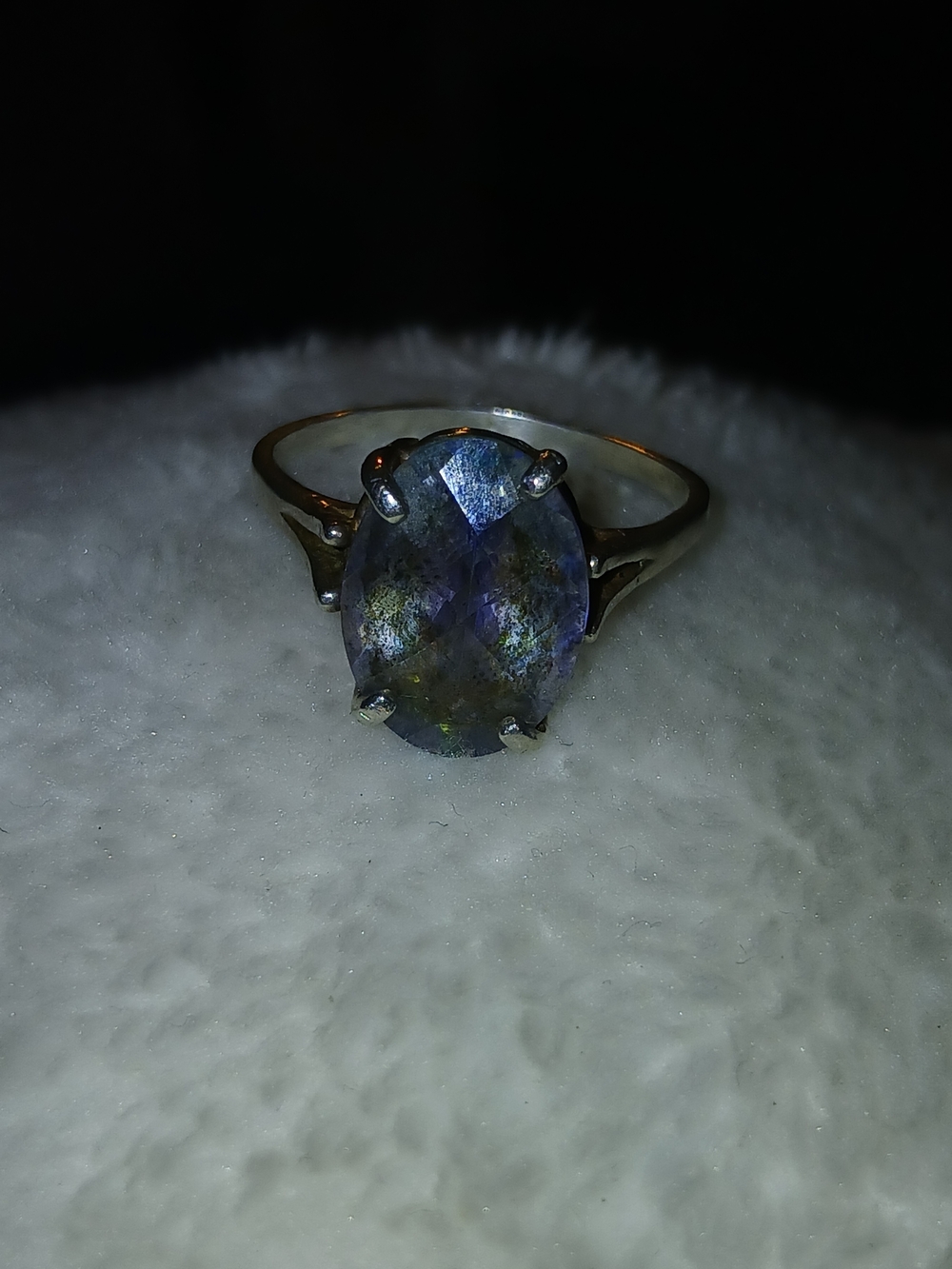 S925 Vintage Large Oval Blue Labradorite Ring